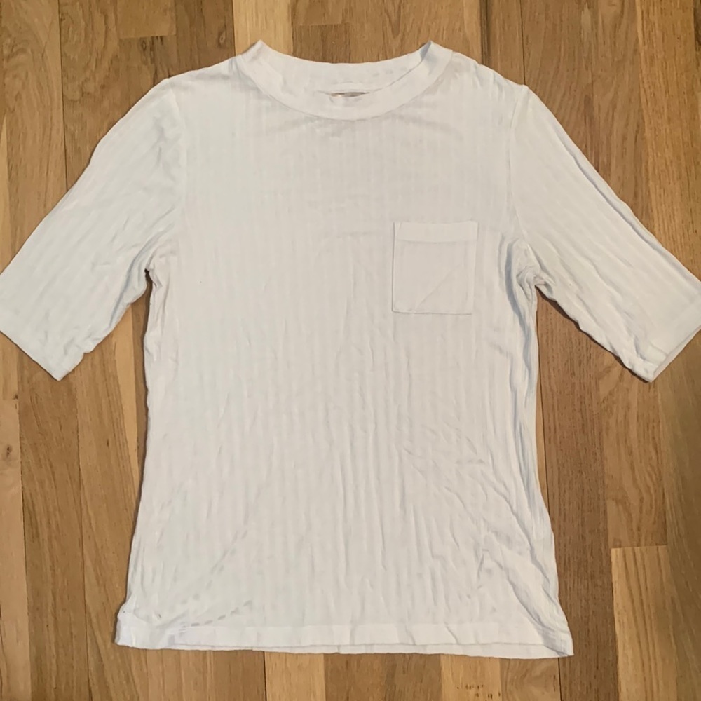 BANANA Republic Semi Sheer Crewneck Elbow Sleeves Striped Shirt White Women’s S